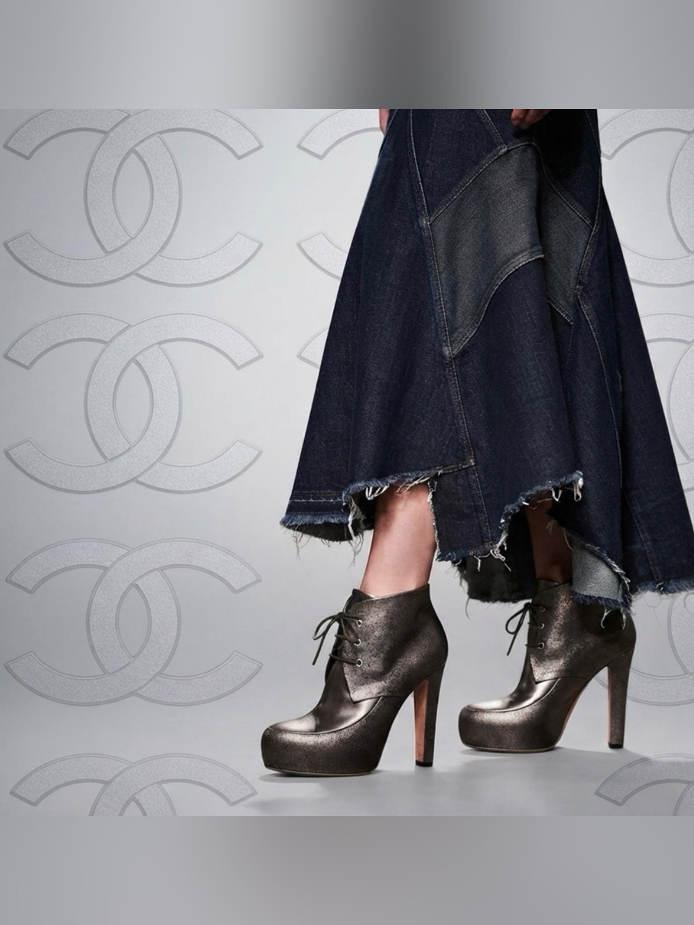 Authentic Chanel luxury designer Gunmetal
metallic textured leather boots sz 9
